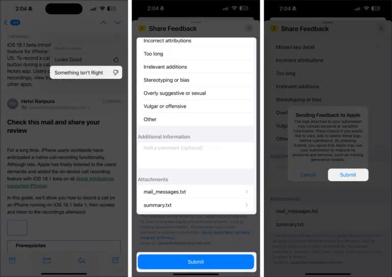 Đồng ý bản tóm tắt Mail iPhone
