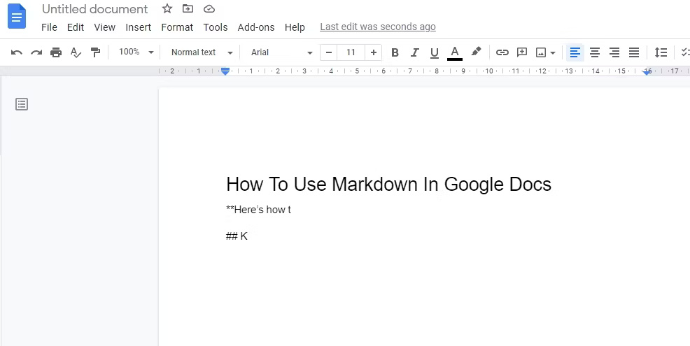 Google Docs hiển thị một số cú pháp Markdown mẫu