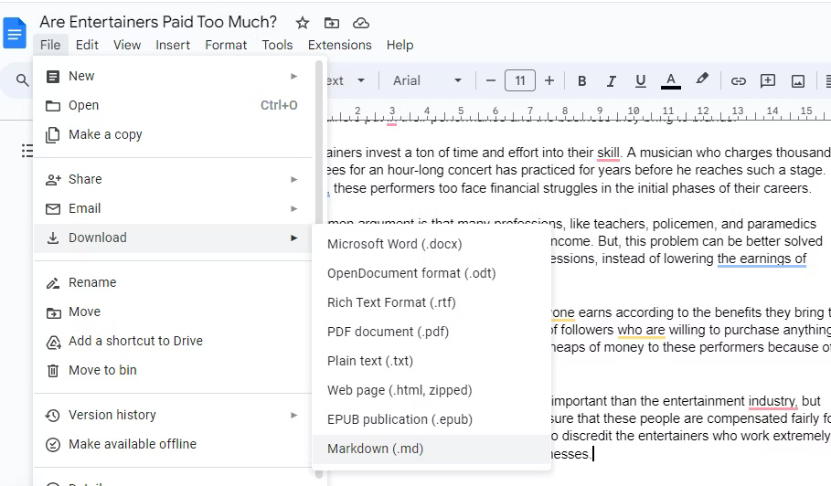 Xuất file Markdown từ Google Docs