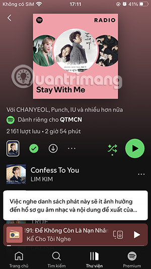Xóa danh sách khỏi gợi ý Spotify