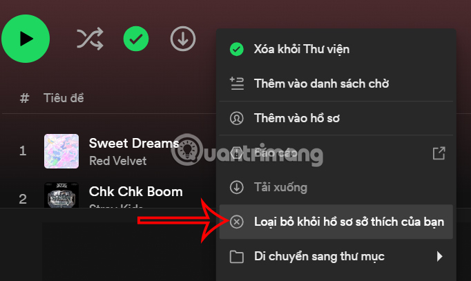 Bỏ gợi ý danh sách Spotify PC