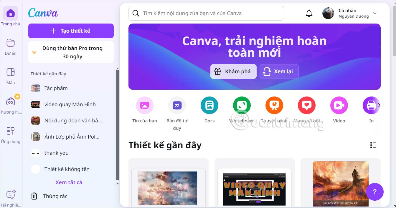 Giao diện Canva mới
