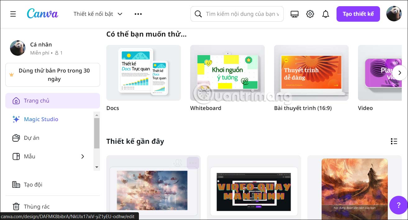 Giao diện cũ trên Canva
