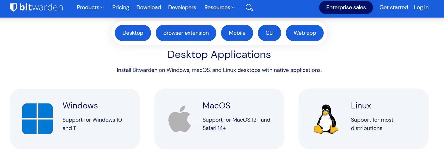 Ứng dụng desktop Bitwarden trên trang web chính thức