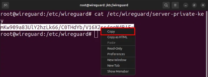 Private key của máy chủ trong cấu hình Wireguard