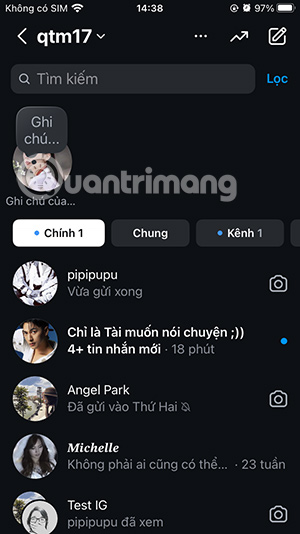 Giao diện tin nhắn Instagram