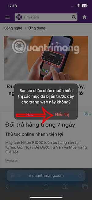Hiển thị lại mục ẩn trên Safari