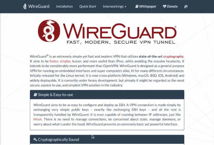 Trang chủ của dự án WireGuard.
