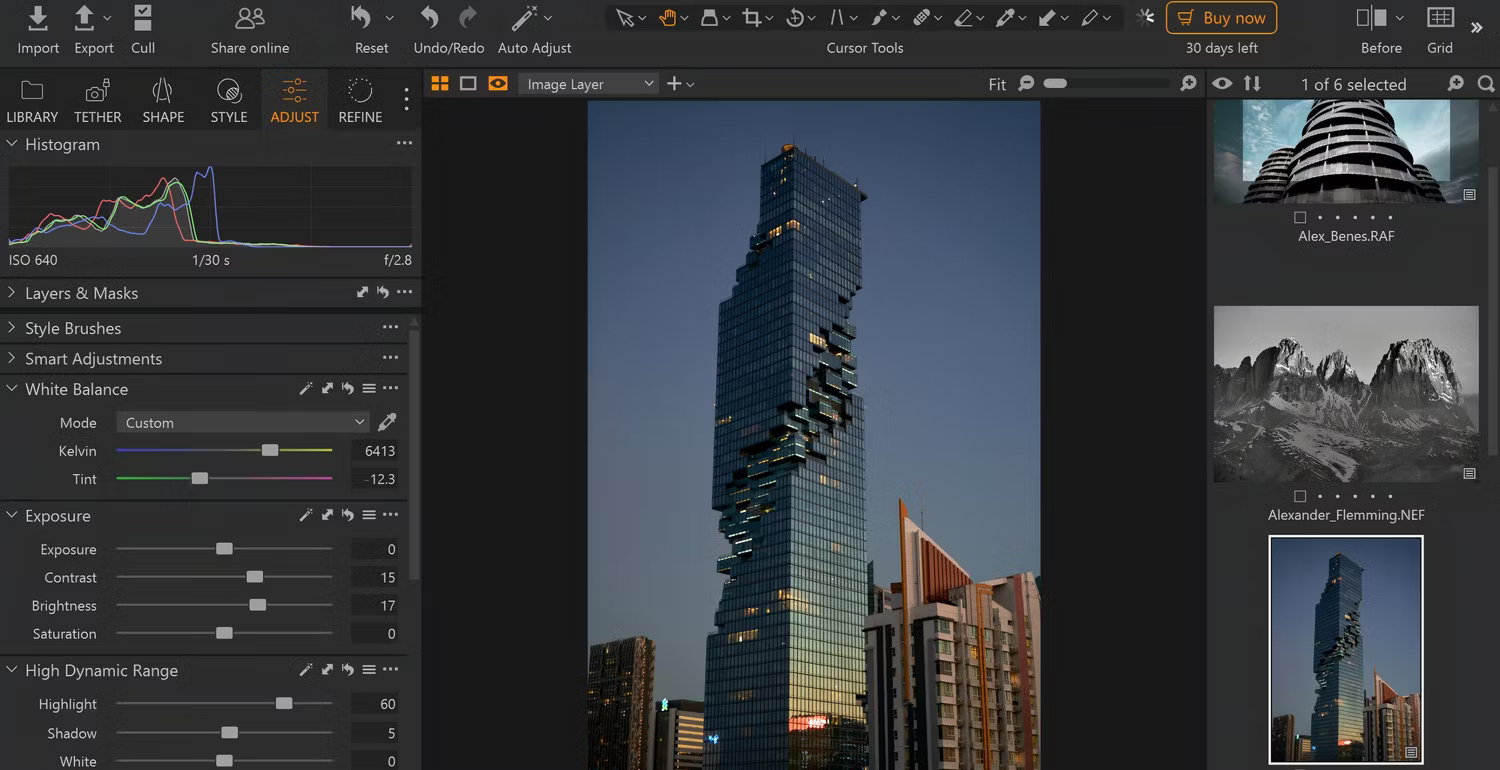 Sử dụng các tính năng chỉnh sửa trên Capture One.