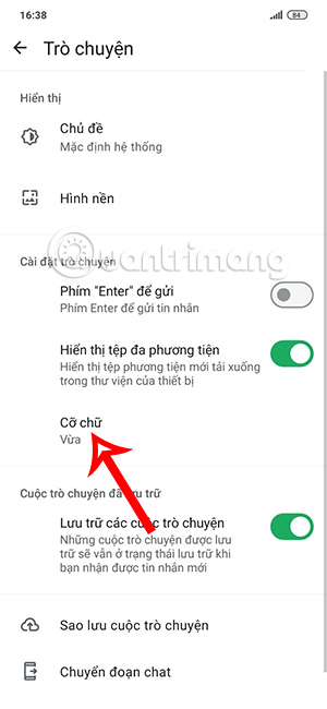 Chỉnh cỡ chữ WhatsApp