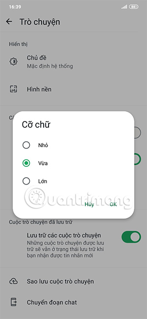 Kích thước chữ WhatsApp