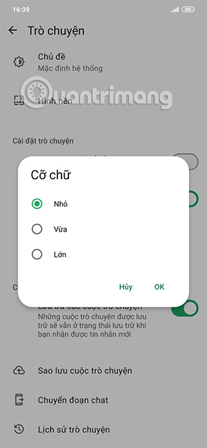 Chữ bé trong WhatsApp