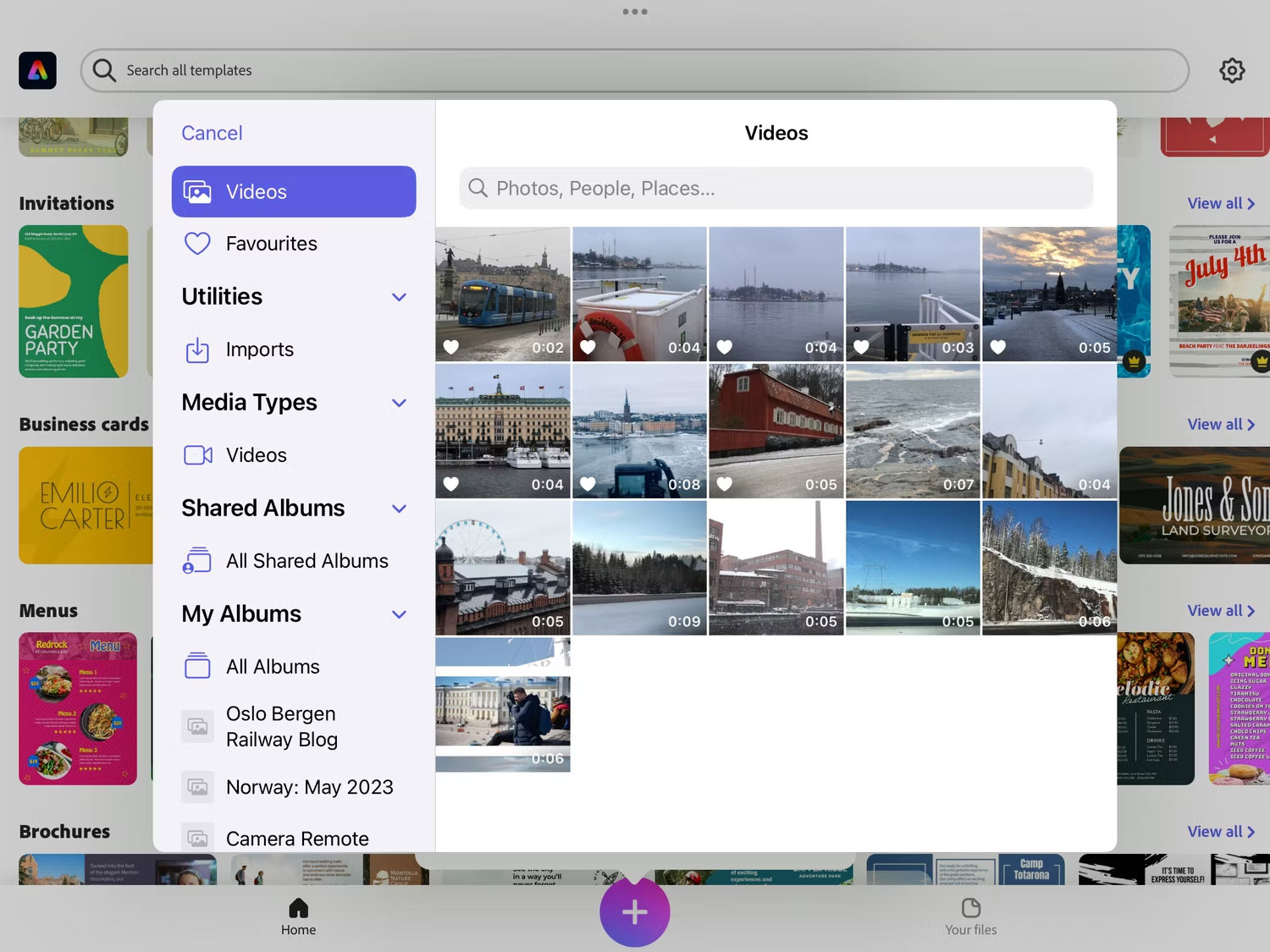 Chọn video để upload lên trong Adobe Express