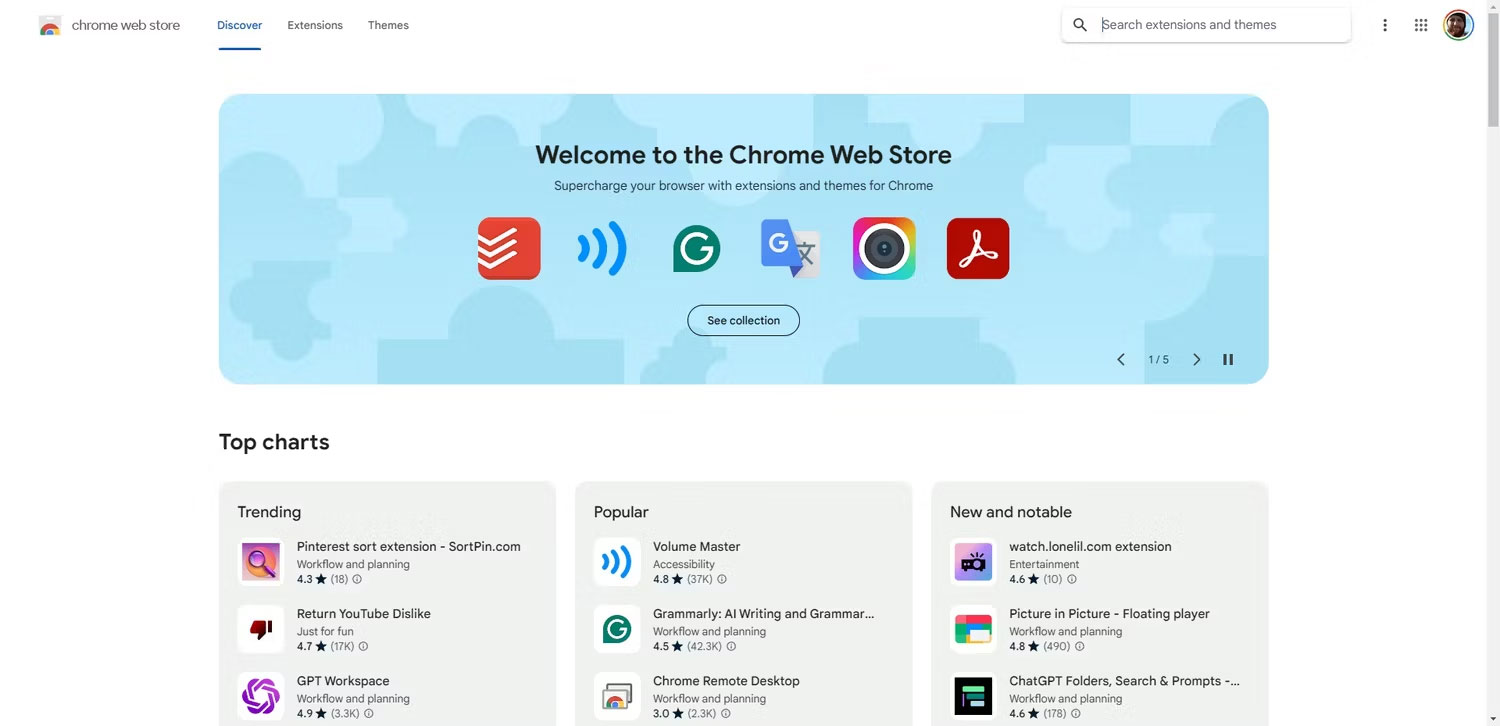 Trang chủ Google Chrome Web Store