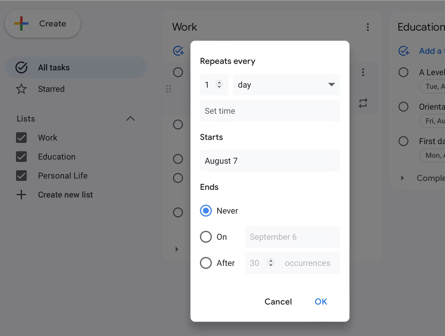 Tạo nhiệm vụ định kỳ trong Google Tasks