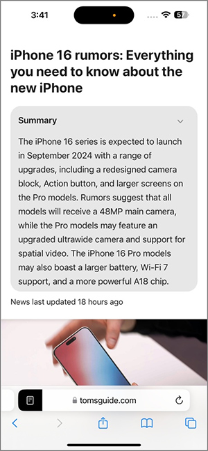Tóm tắt nội dung trang web Safari