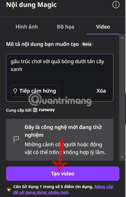 Tạo video từ mô tả trên Canva