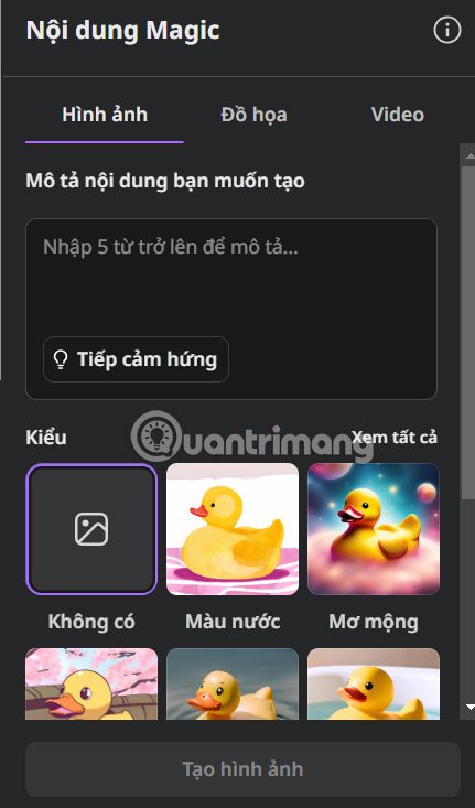 Mô tả tạo ảnh trên Canva