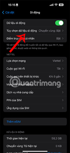 Chỉnh tùy chọn dữ liệu di động