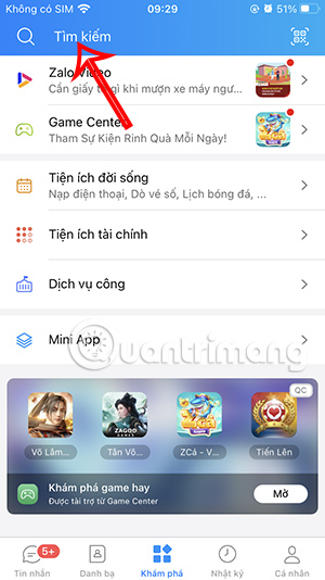 Tìm kiếm trên Zalo 