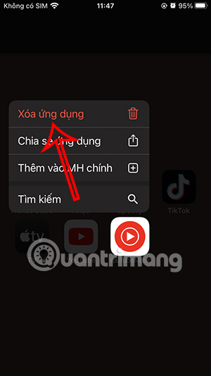 Chọn xóa ứng dụng iPhone trong Thư viện iPhone