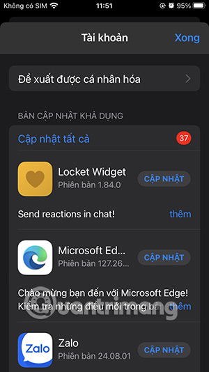 Danh sách cập nhật ứng dụng trên iPhone