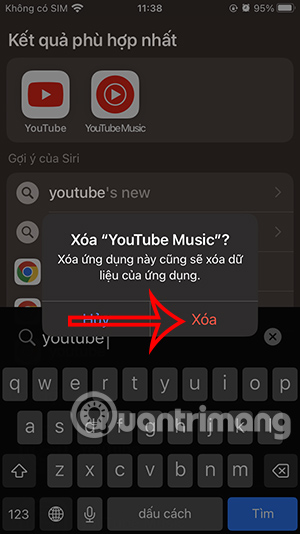 Chọn xóa ứng dụng từ Spotlight