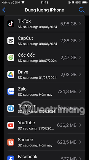 Danh sách ứng dụng trên iPhone