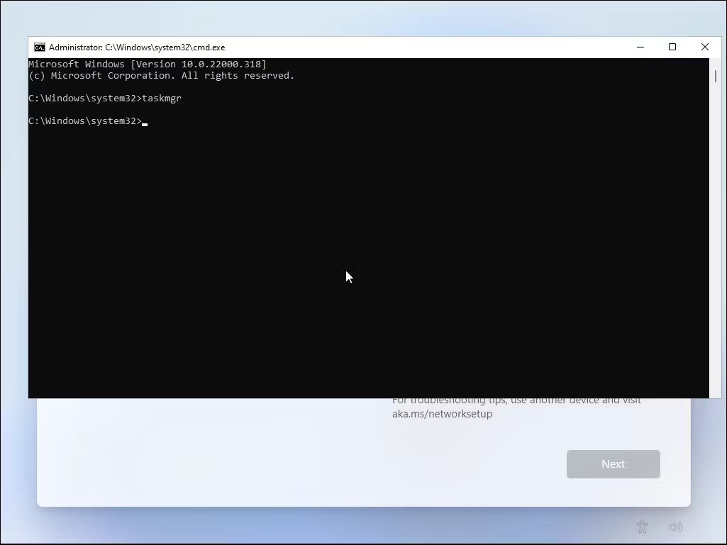 Lệnh Taskmgr đang chạy trong Command Prompt