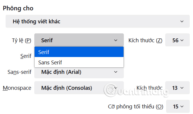 Chỉnh phông chữ trang web Firefox