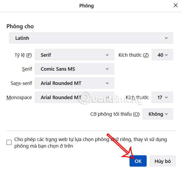 Đổi phông chữ trang web Firefox