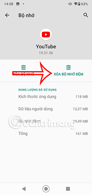 Xóa bộ nhớ cache YouTube