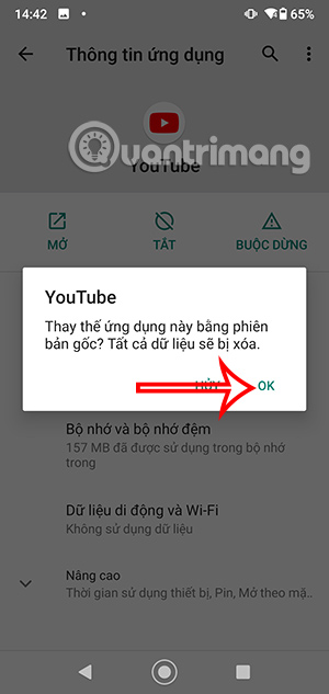 Thực hiện gỡ cập nhật YouTube