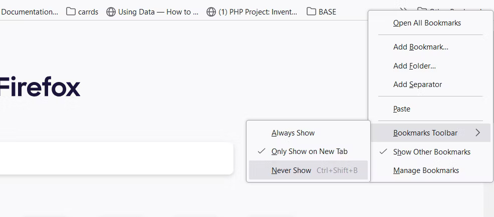 Thiết lập bookmark để không bao giờ hiển thị trên Firefox