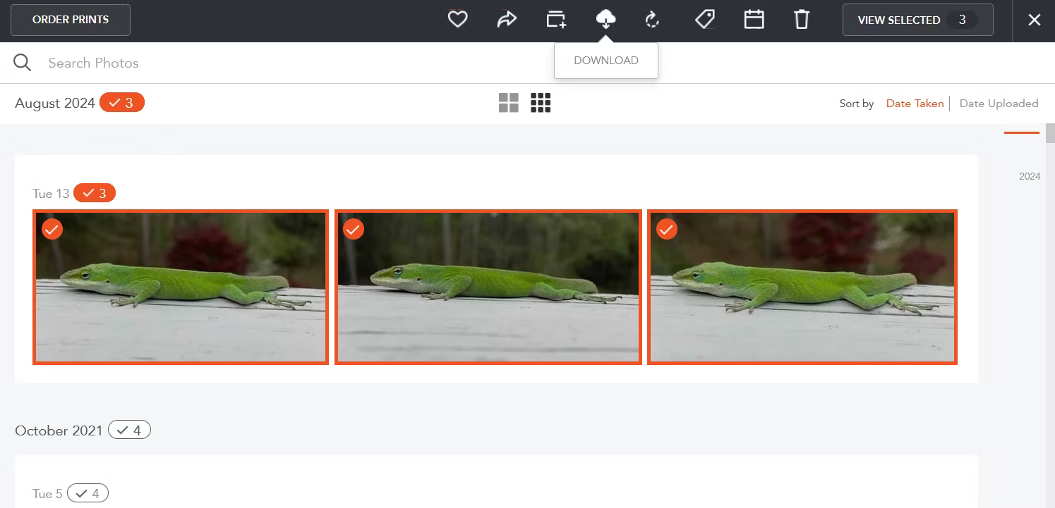 Tải xuống hình ảnh từ Shutterfly bằng cách chọn một phạm vi ngày