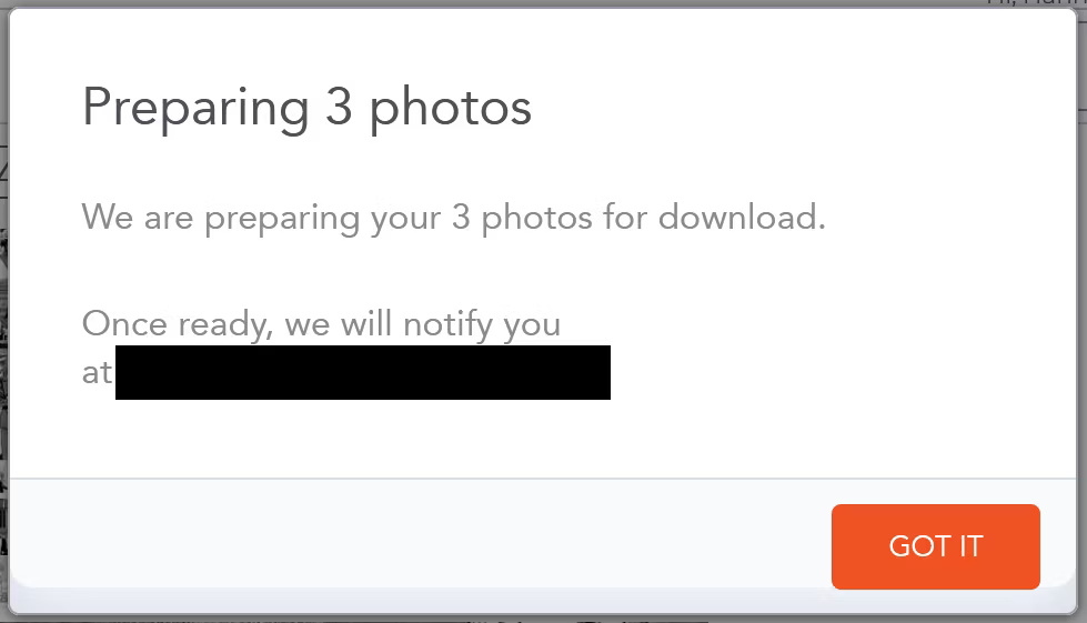 Chờ hình ảnh sẵn sàng để tải xuống trên trang web Shutterfly