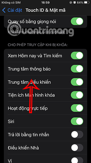 Truy cập Control Center từ màn hình khóa