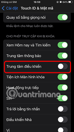 Tắt Control Center ở màn hình khóa iPhone