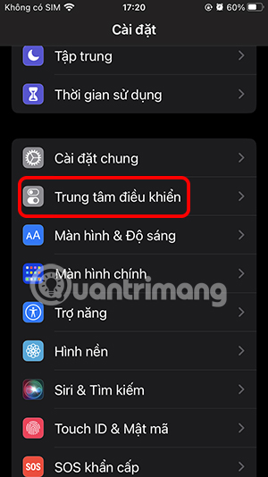 Chỉnh Control Center