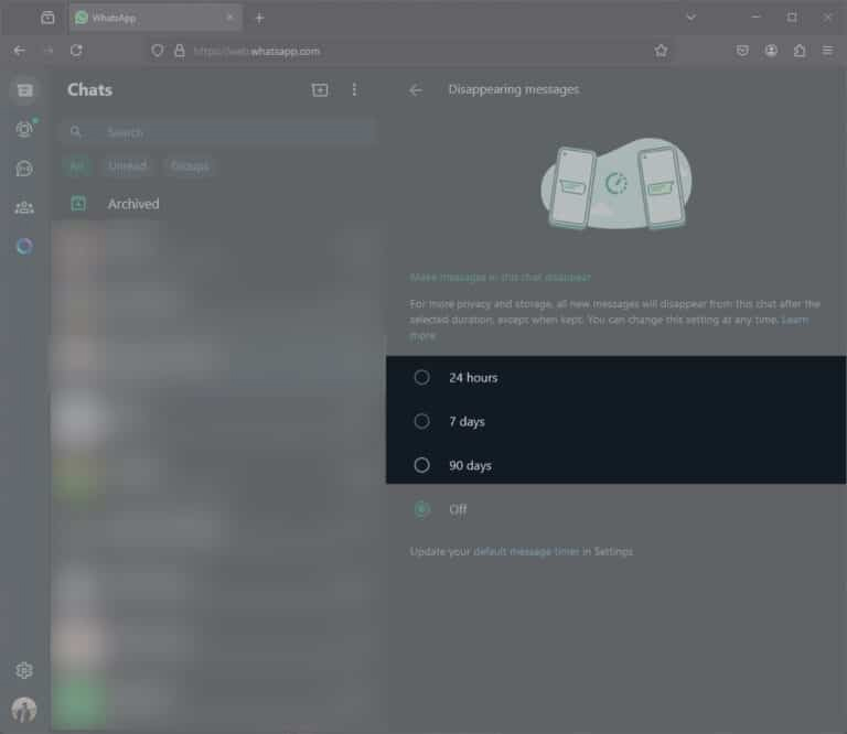 Tự hủy tin nhắn WhatsApp máy tính