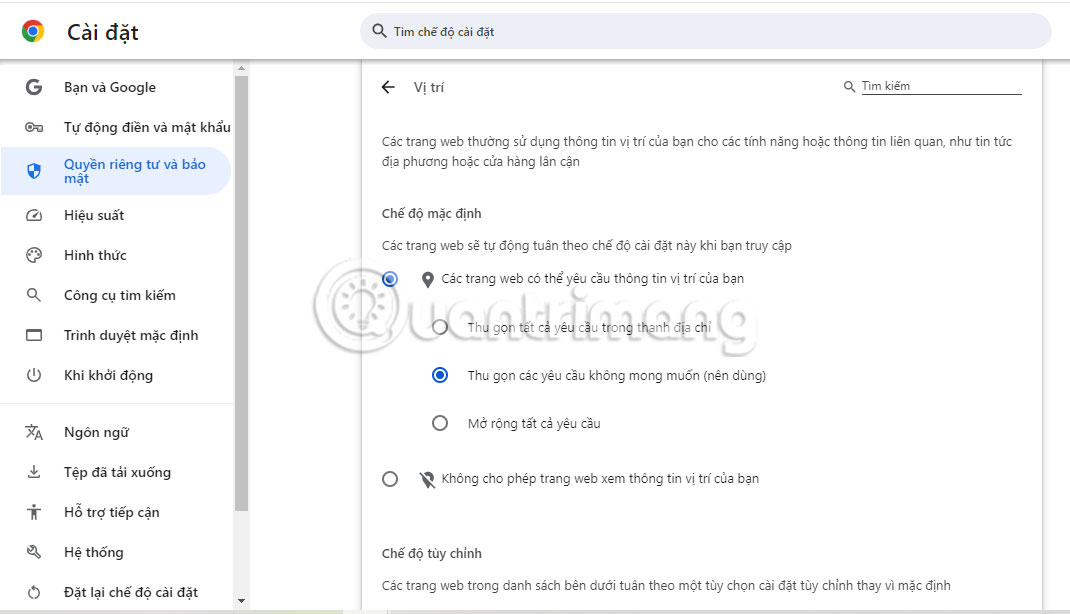 Vô hiệu hóa định vị địa lý trong Chrome