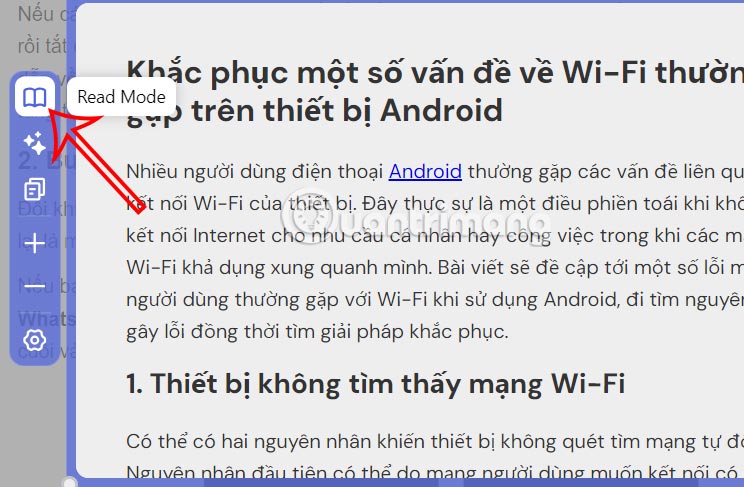 Chế độ Read Mode nội dung xem trước