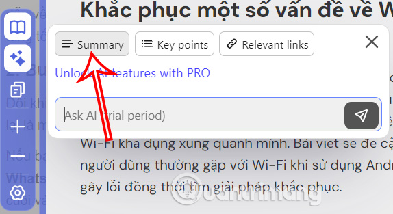 Công cụ AI tóm tắt nội dung liên kết trên Chrome