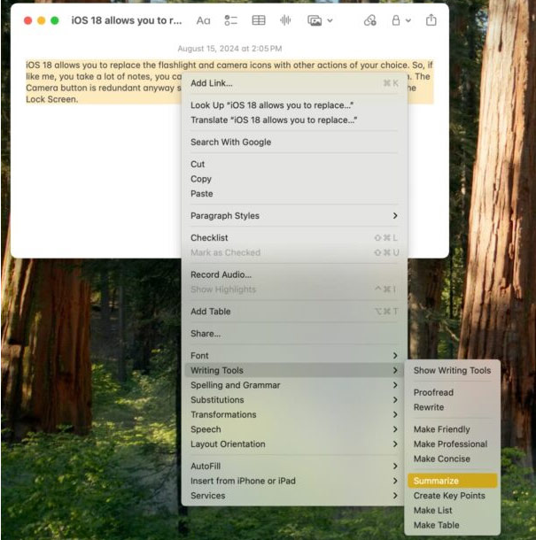 Tóm tắt ghi chú trên Mac