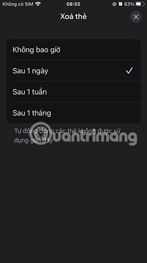 Thời gian đóng thẻ tự động trên Google