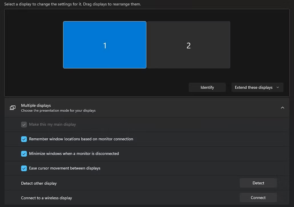 Cài đặt màn hình Windows 11 với hai màn hình