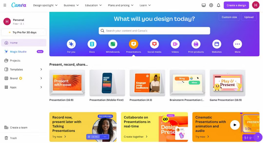 Trang chủ trang web Canva