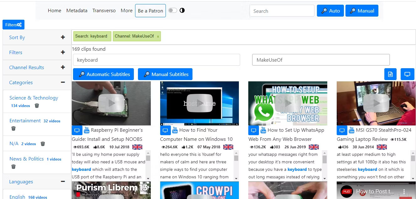 Tìm kiếm trên YouTube Filmot