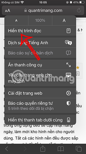 Chế độ đọc trên Safari