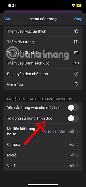 Tự động bật Reader cho trang web